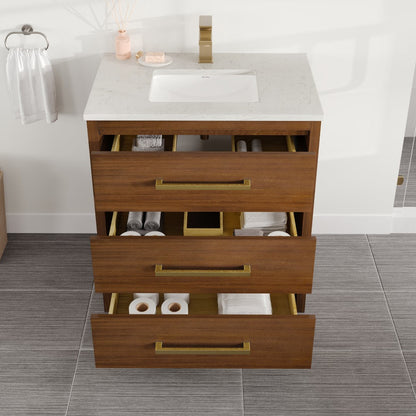Eviva Curio Bath Vanity with Carrara Quartz Top and Undermount Porcelain Sink (24"-60")