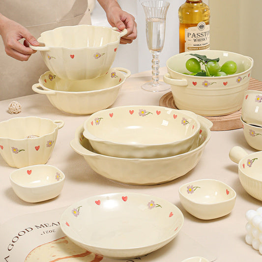 Elegant Purple Vine Ceramic Dish Set  Premium Tableware Duo