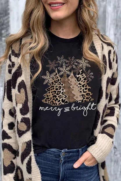 White Leopard Christmas Tree Graphic Tee – Festive & Fierce Crewneck