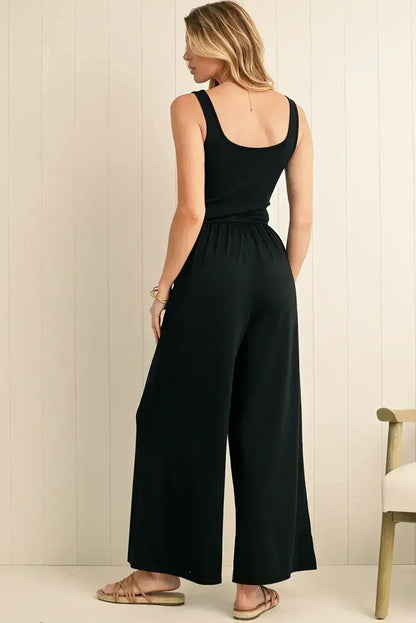 Black Solid Color Cutout Wide Leg Jumpsuit