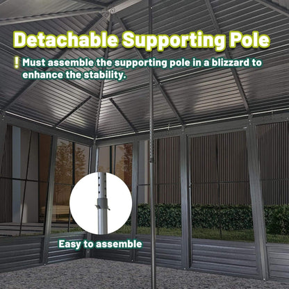 [11X14FT] Premium Four Season Outdoor Aluminum Hardtop Gazebo Sunroom With Galvanized Steel Roof, Sliding Doors And Movable PVC Screen Walls (SAK88776)