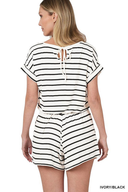 ZENANA Stripe Romper with Pockets