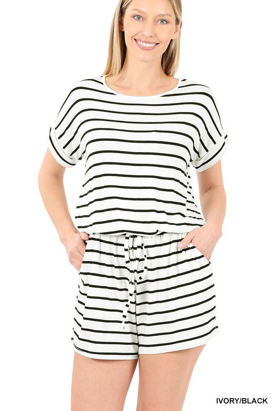 ZENANA Stripe Romper with Pockets