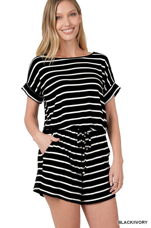 ZENANA Stripe Romper with Pockets