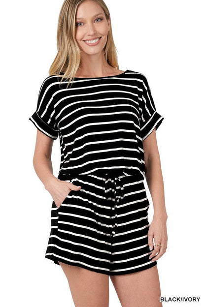 ZENANA Stripe Romper with Pockets