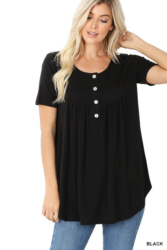 ZENANA Short Sleeve Dolphin Hem Shell Button Top