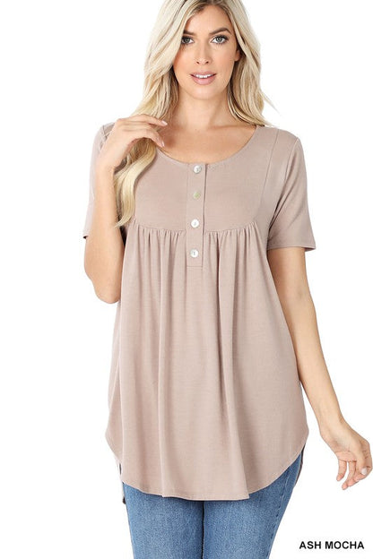 ZENANA Short Sleeve Dolphin Hem Shell Button Top