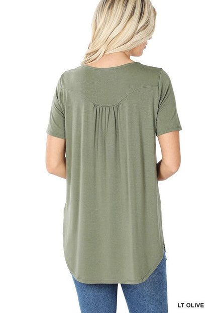 ZENANA Short Sleeve Dolphin Hem Shell Button Top
