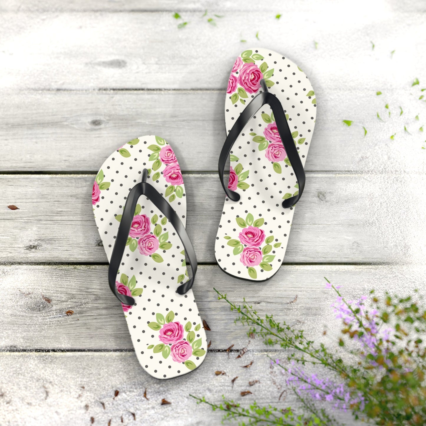 Customizable: Floral Flip Flops, Comfortable Summer Sandals, Beach Footwear, Gift for Vacation, Floral Patterns