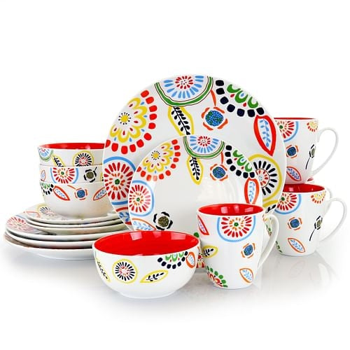 Gibson Home Colorful Bazaar 16 Piece Round Fine Ceramic Dinnerware Set