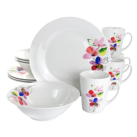 Gibson Home Vineyard Rose 12 Piece Round Fine Ceramic Dinnerware Set