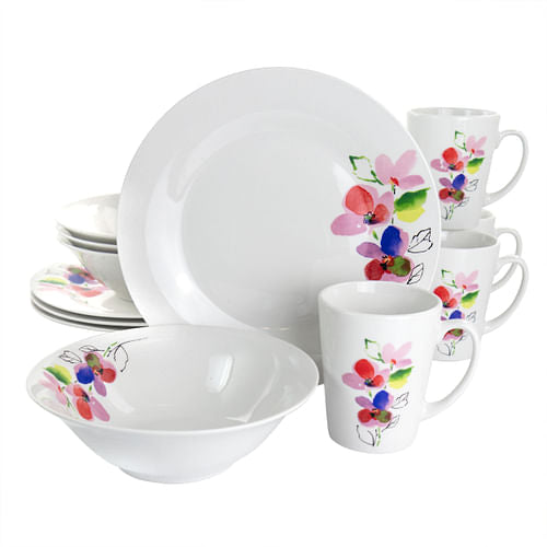 Gibson Home Vineyard Rose 12 Piece Round Fine Ceramic Dinnerware Set