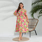 Plus Size Western off Neck Dress Elegant Floral Midi Dress Tight Waist Dress