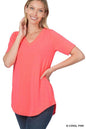 ZENANA Luxe Rayon Short Sleeve V-Neck Hi-Low Hem Top