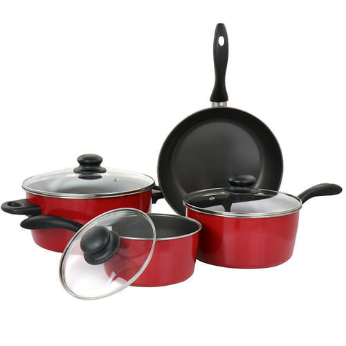 Gibson Home Armada 7 Piece Nonstick Carbon Steel Cookware Set in Red | Kitchen + Metal