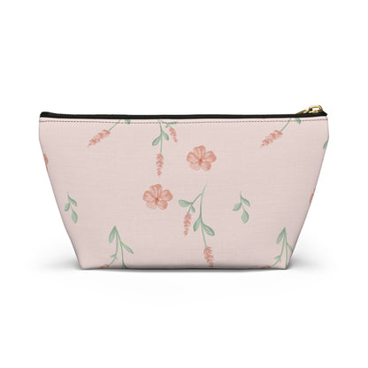 Customizable: Floral Cosmetic Bag with T-Bottom, Makeup Organizer, Flower Print Pouch, Cute Travel Accessory, Gift for Her, Mother’s Day