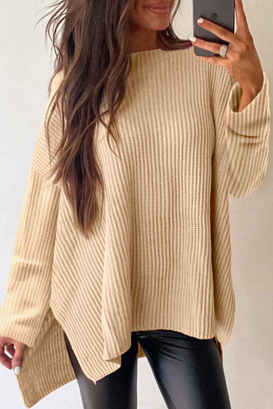 Apricot Oversized Sweater with Side Slits for Women
