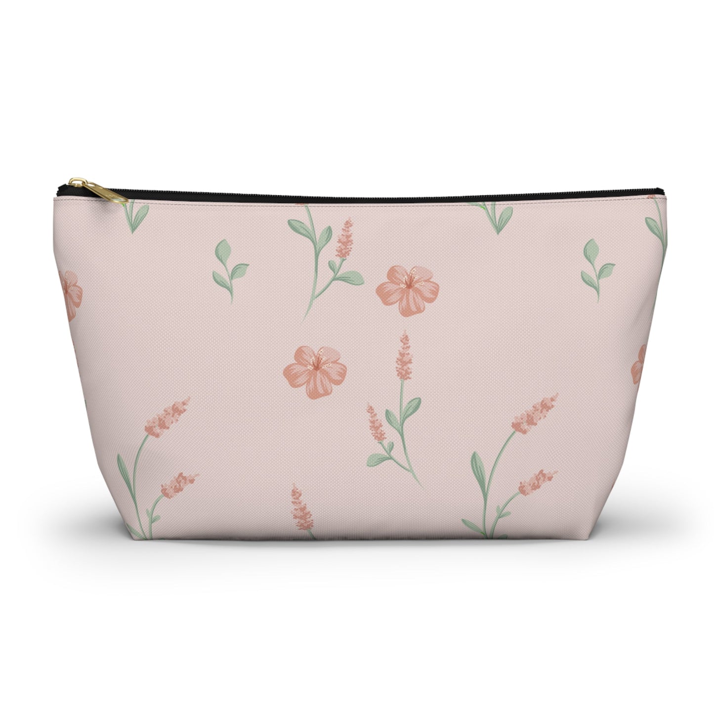 Customizable: Floral Cosmetic Bag with T-Bottom, Makeup Organizer, Flower Print Pouch, Cute Travel Accessory, Gift for Her, Mother’s Day