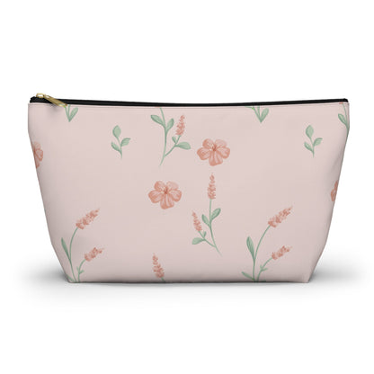 Customizable: Floral Cosmetic Bag with T-Bottom, Makeup Organizer, Flower Print Pouch, Cute Travel Accessory, Gift for Her, Mother’s Day