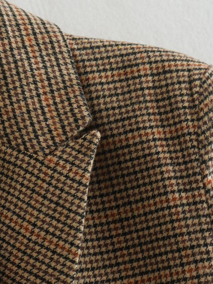 Fall Women Clothing Tailored Collar Brushed Houndstooth Long Sleeve Double Breasted Blazers
