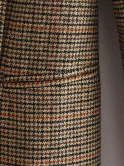 Fall Women Clothing Tailored Collar Brushed Houndstooth Long Sleeve Double Breasted Blazers