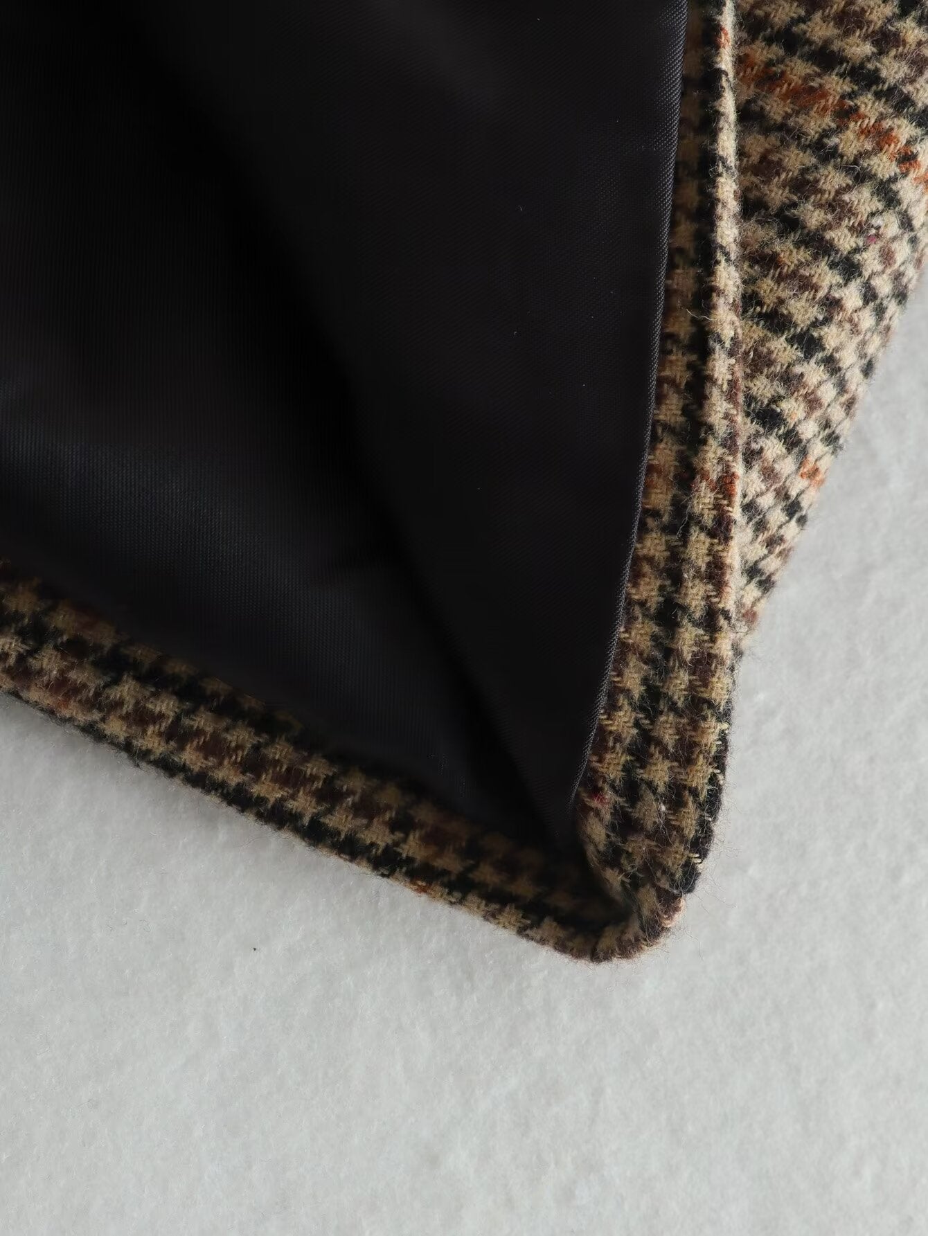 Fall Women Clothing Tailored Collar Brushed Houndstooth Long Sleeve Double Breasted Blazers