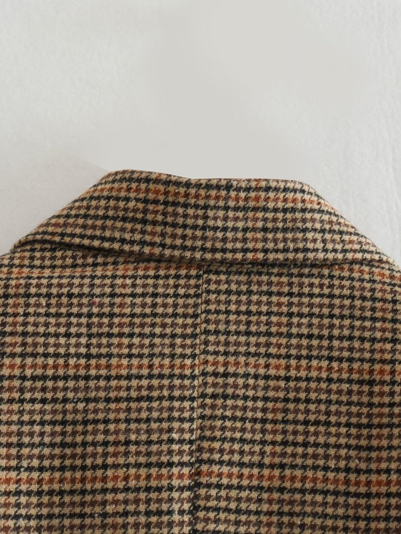 Fall Women Clothing Tailored Collar Brushed Houndstooth Long Sleeve Double Breasted Blazers