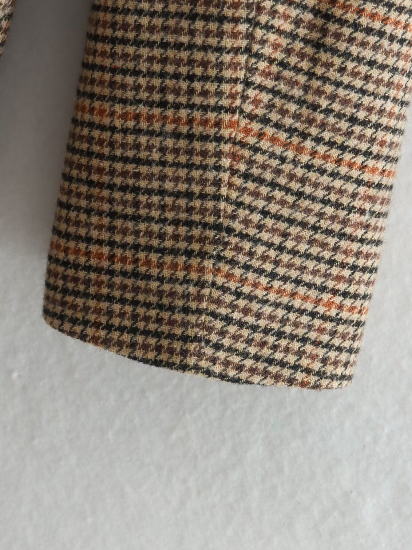 Fall Women Clothing Tailored Collar Brushed Houndstooth Long Sleeve Double Breasted Blazers