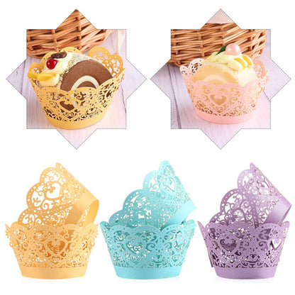 12PCS/Pack Heart Hollow Cupcake Wrappers Cake