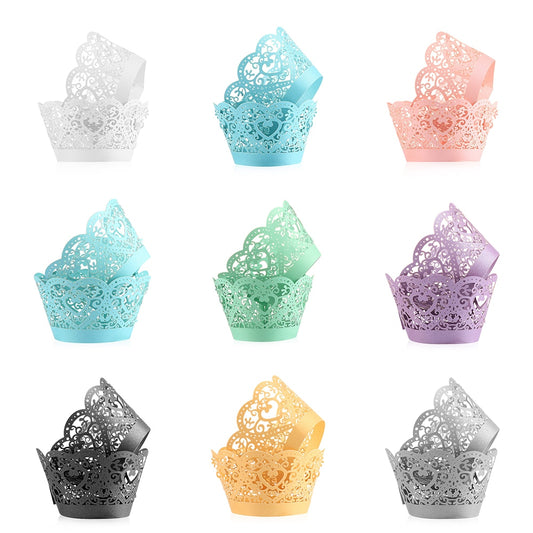12PCS/Pack Heart Hollow Cupcake Wrappers Cake