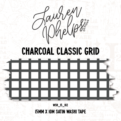 Charcoal Classic Grid 15mm washi