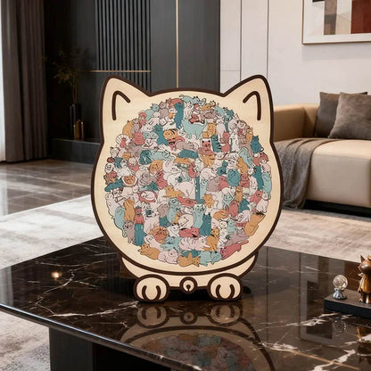 135-Piece Cat Shaped Wooden Puzzle – Colorful Morandi Animal Art Jigsaw