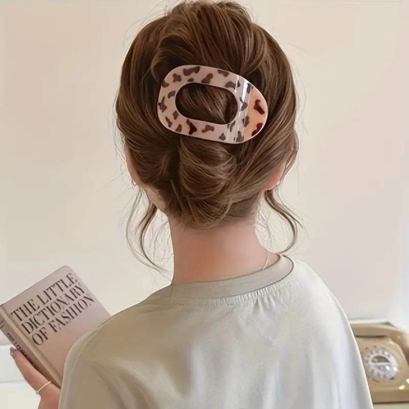 Leopard Matte Oval Hair Claw Clip – Curved Barrette for Women