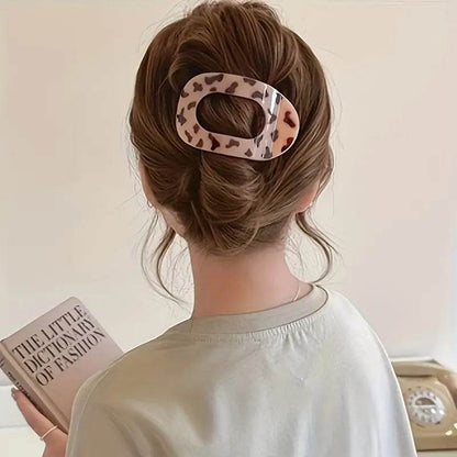 Leopard Matte Oval Hair Claw Clip – Curved Barrette for Women
