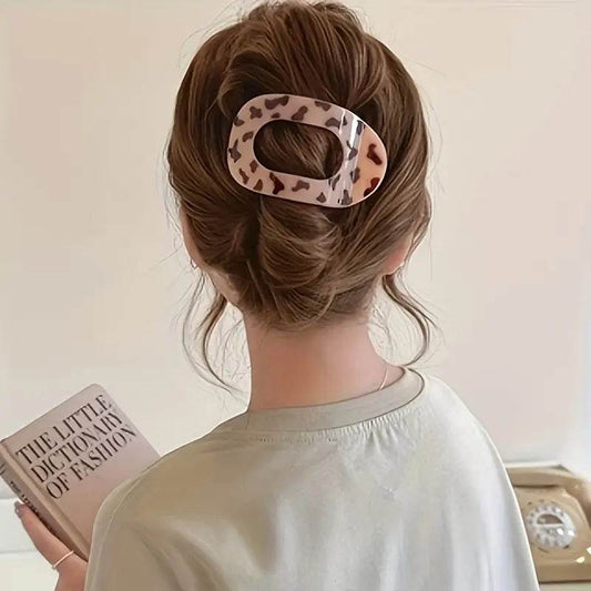 Leopard Matte Oval Hair Claw Clip – Curved Barrette for Women
