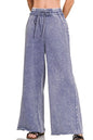 Zenana Acid Wash Fleece Palazzo Sweatpants with Pockets in Marlin