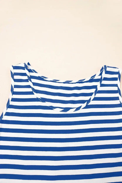 Black Stripe U Neck Sleeveless Loose Fit Mini Dress