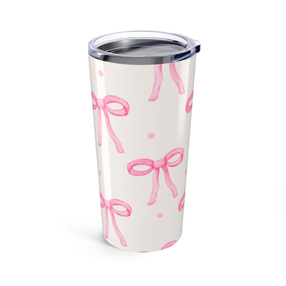 Customizable: Chic Bow Tumbler 20oz - Stylish Insulated Drinkware, Gift for Her, Birthday, Bridal Shower, Everyday Use, Pink Ribbon Design