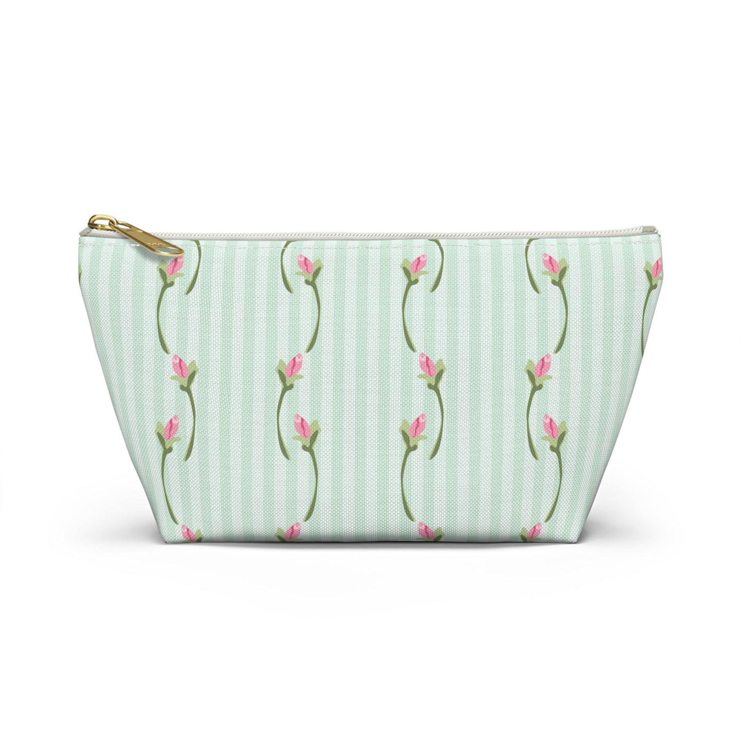 Customizable: Floral Print Accessory Pouch | Cute Makeup Bag, Travel Organizer, Gift for Her, Floral Clutch, Green Striped Bag