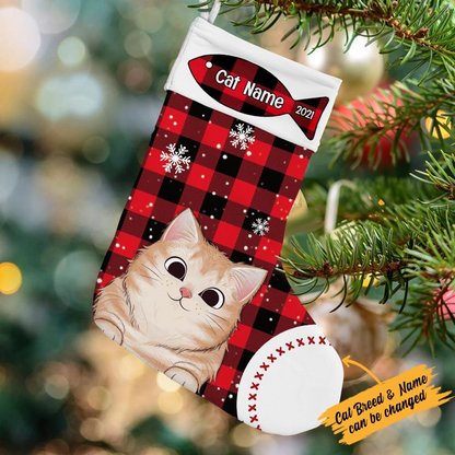 Christmas Cat Stocking - Personalized Custom Christmas Stocking - Gift For Cat Lovers, Cat Mom, Cat Dad