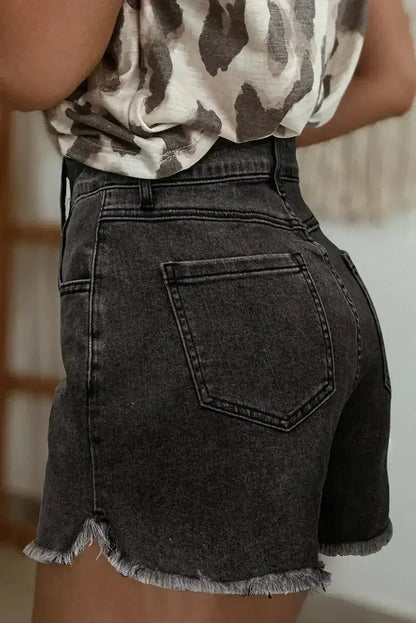 White Raw Hem High Waist Denim Shorts