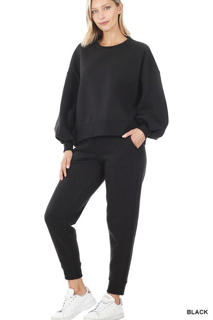ZENANA Balloon Sleeve Sweatshirt & Sweatpants Set
