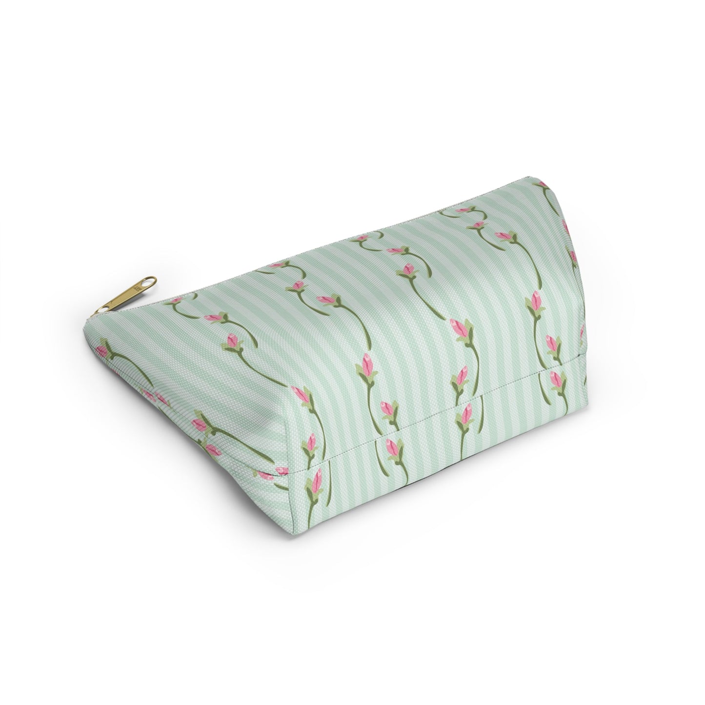 Customizable: Floral Print Accessory Pouch | Cute Makeup Bag, Travel Organizer, Gift for Her, Floral Clutch, Green Striped Bag