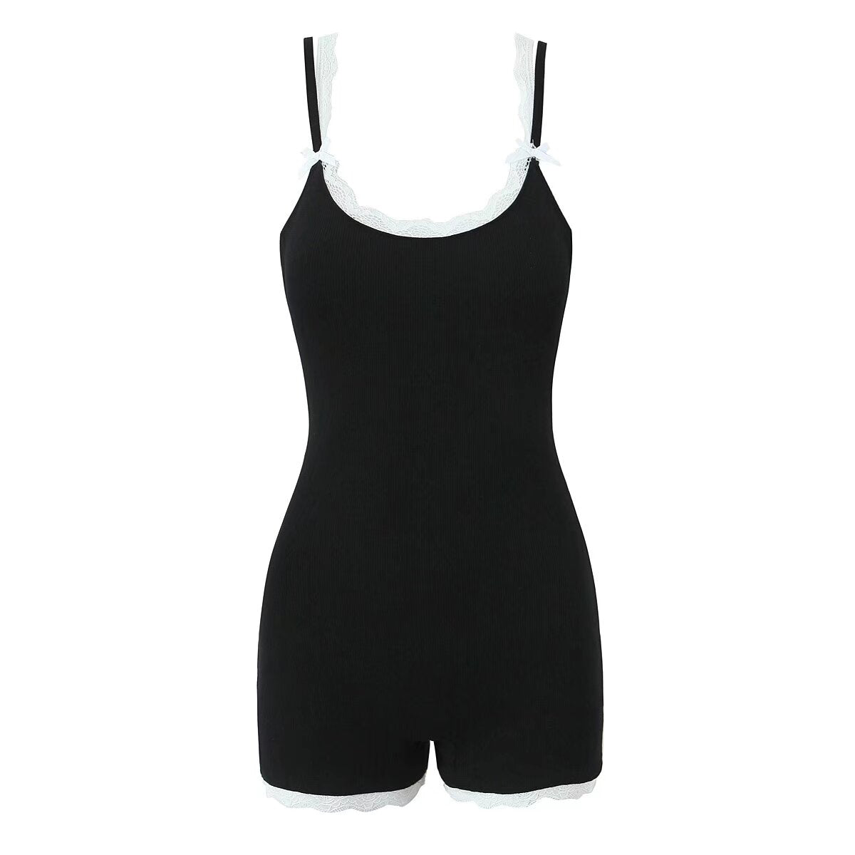 Summer Sexy Contrast Color Lace Splicing Sling Jumpsuit Backless Slim Fit Base Shorts Women