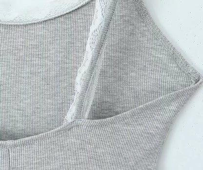 Summer Sexy Contrast Color Lace Splicing Sling Jumpsuit Backless Slim Fit Base Shorts Women