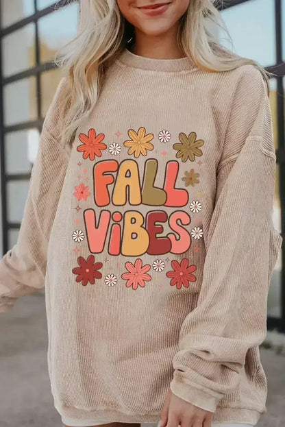 Apricot Twisted Rib FALL VIBE Graphic Baggy Sweatshirt