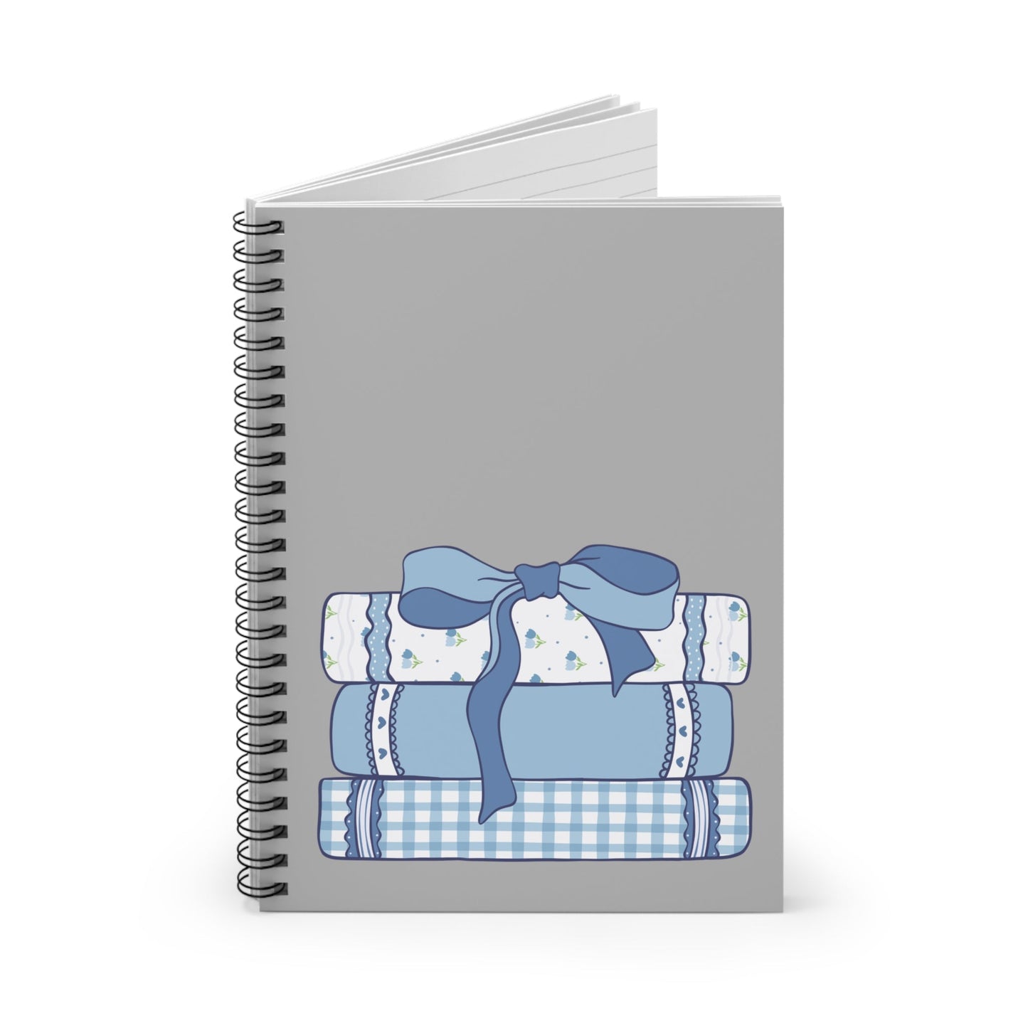Customizable: Book & Bow Aesthetic Spiral Notebook - Perfect for Students, Note-Taking, Gift for Graduates, School Supplies, Blue and White Decor