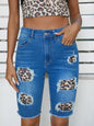 Ladies High Waist Holes Cycling Pants More Holes Affixed Cloth Embroidered Frayed Edges Elastic Capri Pants