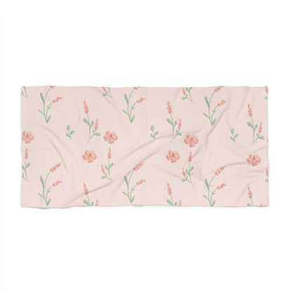 Customizable: Floral Beach Towel - Soft Pink with Blooming Flowers, Perfect for Summer, Pool Days, Picnics, Vacation, Gifts