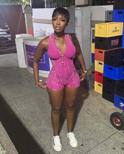 Women Sexy Casual Sexy Zipper Fried Wash Distressed Jumpsuit